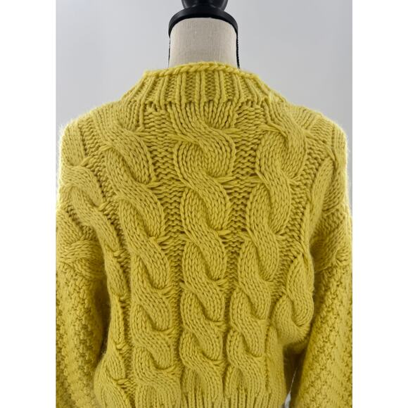 Zara Yellow Cableknit Sweater Mockneck Gold Knit Pullover Small Crop - Picture 4 of 8